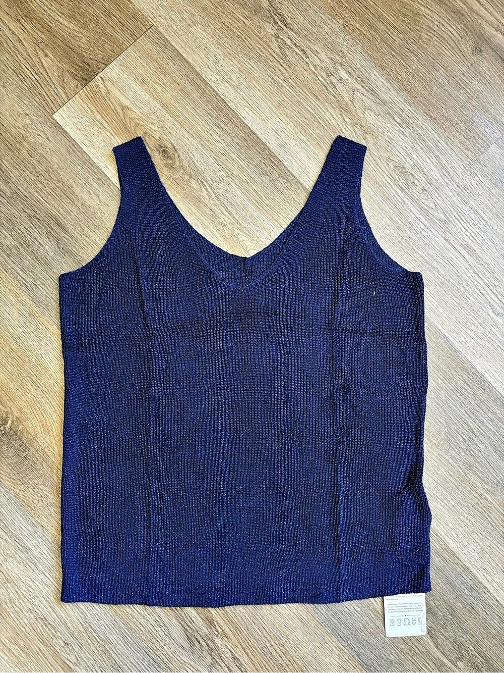 BTFBM V-Neck Metallic Knit Tank Top Sweater Vest Metallic Knit Tank Top in Blue